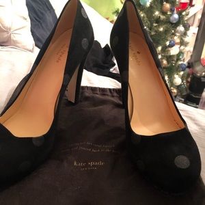 black polka-dot suede kate spade heels.